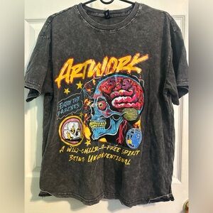 Artwork Graphic Skull Tee - Black with Neon Multi-Color Print